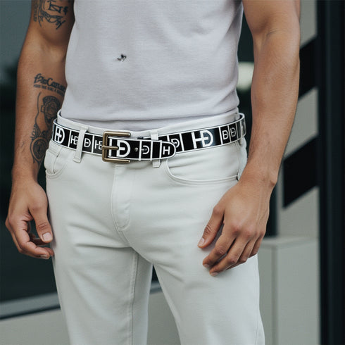 HEED NYC Classic Black & White Genuine Leather "HD" Embossed Belt